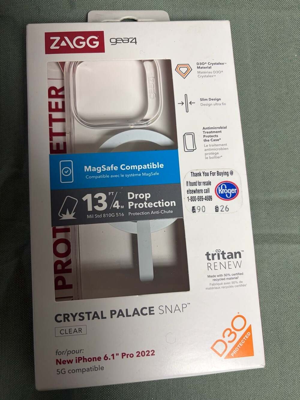 ZAGG Gear4 Crystal Palace Snap Clear Case for New iPhone 6.1" Pro 2022 MagSafe